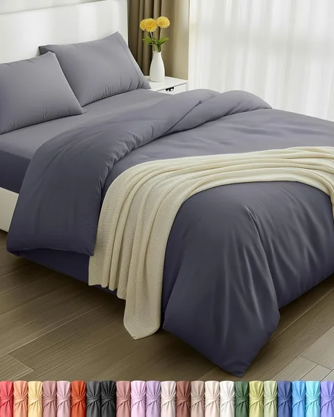 Utopia Bedding 4 Piece Double Bedding Set - Duvet Cover, Fitted Sheet with Pillow cases - Soft Brushed Microfiber (Grey)