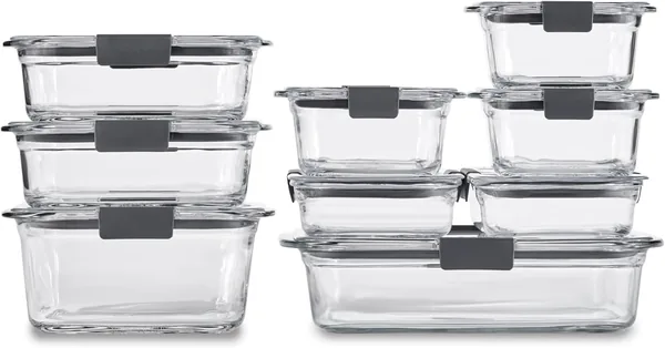 Rubbermaid Brilliance Glass Food Storage Containers Assorted Sizes Set of 9 BPA-Free Leak-Proof Clear