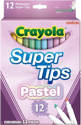 Crayola Plumones Super Tips Pastel | Punta Cónica | 12 piezas | Colores Pastel
