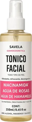 Tónico Facial Hidratante y Suavizante sin Alcohol con Niacinamida, Agua de Rosas y Hamamelis, Pantenol y Aloe Vera 250ML