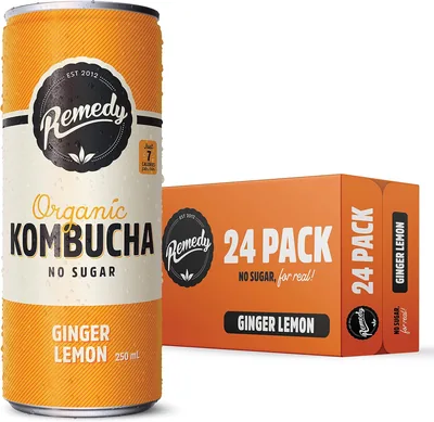 Remedy Kombucha Ginger Lemon - 24 x 250mL Cans