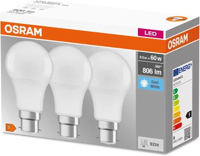 OSRAM B22d LED, ampoule blanche froide, pack de 3, 4000K, 8.5W (équivalent à 60W)