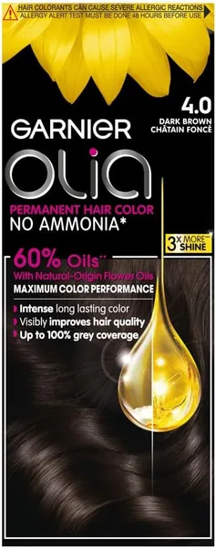 Garnier Olia, No Ammonia Permanent Hair Color With 60% Oils, Dark Brown