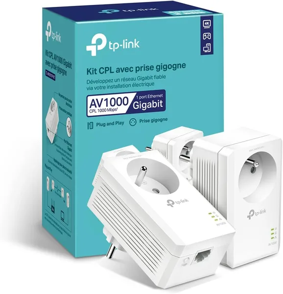 TP-LINK Powerline Kit 2 pièces - 1000 Mbps et 1 port Gigabit avec socket intégré