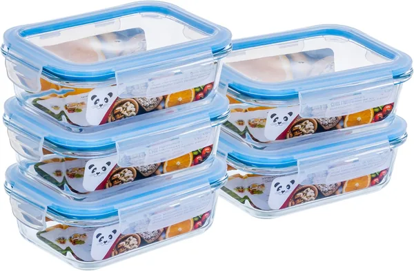 Gato Panda Rectangular Glass Bottle Container Kit With Secure Lock White or Blue 5