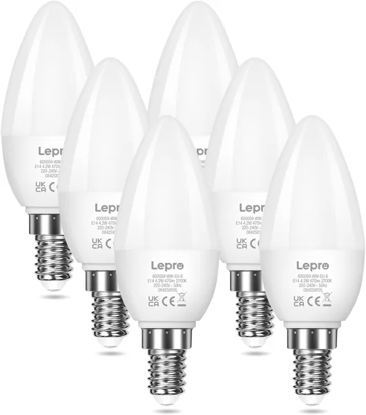 Lepro E14 LED Light Bulb, Warm White 2700K, 4.2W 470 Lumen, 40W Equivalent Candle Bulbs, Small Edison Screw SES, Energy Saving, Non-dimmable, Pack of 6