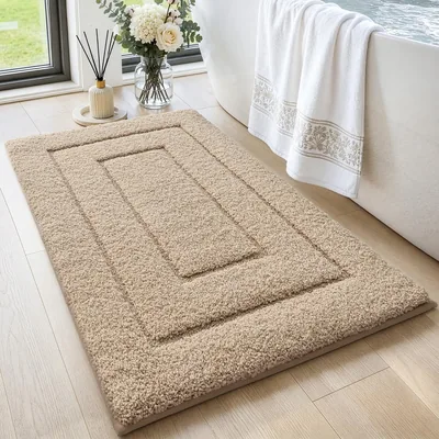 DEXI Badmat 60x90cm, Antislip Zacht Badmat Waterafstotend, Machinewasbaar Badtegel voor Douche, Bad en Toilet, Beige