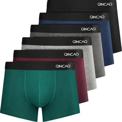 QINCAO Itchy 6 Pack Sous-vêtements Homme, Sans Étiquette, Coton, Ensemble Cadeau Sous-vêtements Rétro