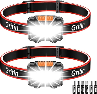 Gritin LED Head Torch [2 Pack] Super Bright