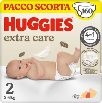 Huggies Extra Care Neonati 160 Pannolini Taglia 2 (3-6 kg), Confezione di Riserva