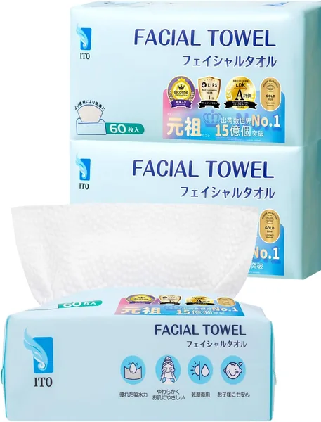 ITO Facial Towels, 60 Sheets x 3-Pack
