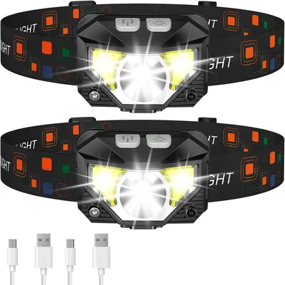 LHKNL Headlamp Flashlight, 1200 Lumen Ultra-Light Bright LED Rechargeable Headlight with White Red Light,2-Pack Waterproof Motion Sensor Head Lamp,8 Mode for Outdoor Camping Running