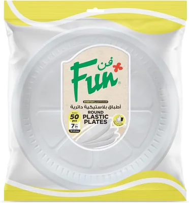 Al Bayader فن® Disposable Plastic Plates, 18cm, Pack of 50