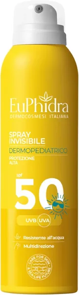 Euphidra, Spray Solare per Bambini SPF 50, Protezione Dermopaediatrica ad Azione Invisibile, Senza Effetto Bianco, con Panthenolo e A