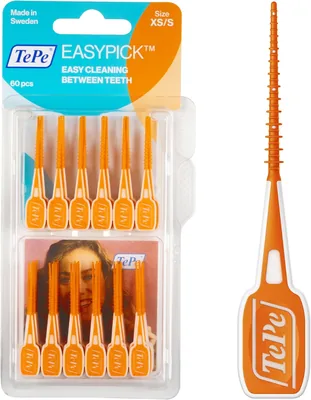 TePe EasyPick Tandpinna XS / S / Enkelt och effektiv interdental rengörelse för hälsosam mun och rensa tänder / 1 x 60 tandpinna