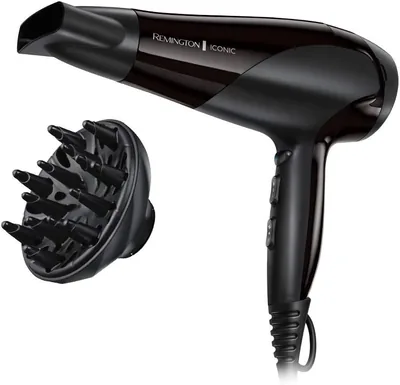 Remington D3198 Ionen-Fön mit Keramikring, 2200 W, 3 Heinstufen: Sanftes Styling & gleichmäßige Wärmeverteilung, 2 Aufsatz