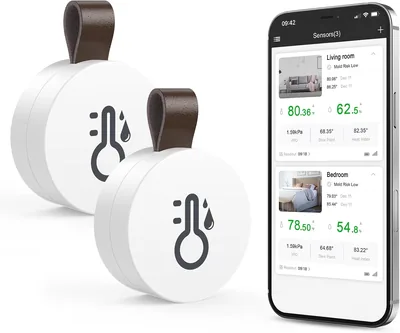 ORIA 2st Wireless Thermometer Hygrometer, Mini Bluetooth 5.0 Humidity Sensor med Dataexport & Warnings för iOS/Android, S