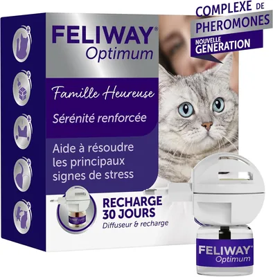 Feliway Optimum Complete Kit 30 Jour Diffuseur + Réfill - Complexe Phéromones Apaisant - Aide à Réduire les Signes de Stress chez les Chats