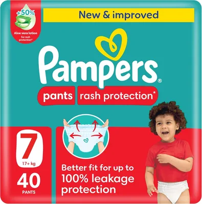 Pampers Rash Protection Diapers Size 7, Jumbo 40 Count