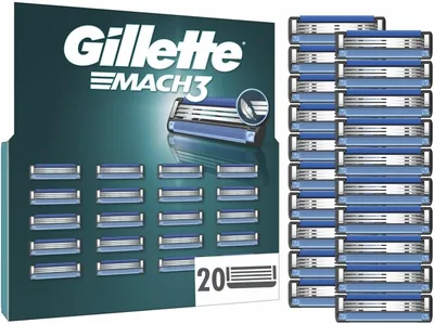 Gillette Mach 3 Blades, 20 Pieces, Blue