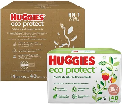 Huggies Eco Protect Pañales Desechables para Bebé, Unisex, Etapa Recién Nacido - 1 Caja con 160 Pañales