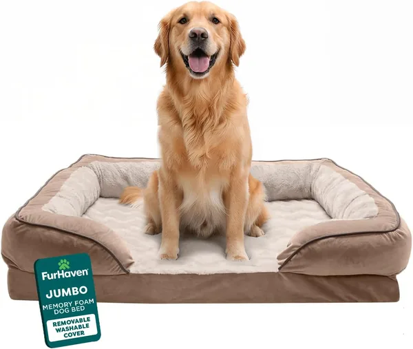 Furhaven Large Dog Bed w/Bolsters & Washable Cover - Plush Velvet Wave