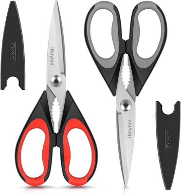 iBayam Kitchen Scissors All Purpose Heavy Duty 2 Pack with Protective Sheath, Stainless Steel Shears