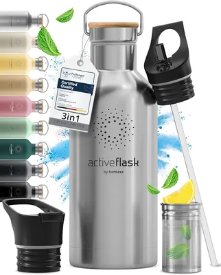 Butelka ACTIVE FLASK ze stali nierdzewnej + słomka (3 pokrywki) - 5% taniej
