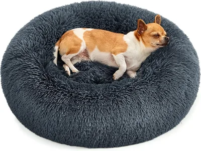 Cama de Perros FEANDREA, Alfombra de Felpa, Diámetro 60 cm, Gris Oscuro