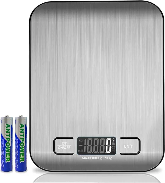 Digital Kitchen Scale, 10 kg, Electronic Stainless Steel Scale, Elegant Ultra Thin Food Scale, Electronic Scale for Home and Kitchen with LCD Display, Tare Function (Silver)