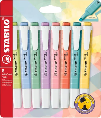 STABILO - surligneur - swing cool Pastel | Etui carton x 8 - couleurs pastel variées