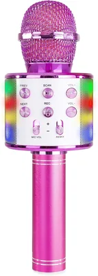 ماكس كم15ب مايكروفون كاريوكي لاسلكي مع إضاءة LED - وردي، مكبر صوت، بطارية 6 ساعات تقريبًا، نموذج صوت وإيكو