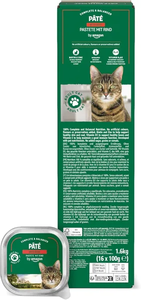 Pate' di Manzo Umido per Gatti Wet Cat Food - Pack da 16 x 100g - Sconto 51% su Amazon