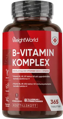 Vitamin B Komplex - 1 år konsumtion - 365 tabletter med Vitamin B & C - Alla 8 B-vitaminer: B12, B1, B2, B3, B5, B6