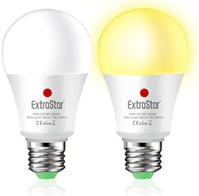Bulbino Sensore ExtraStar, Lampadine LED E27 con Sensore Crepuscolare per Esterni, Accensione/Spegnimento Automatico, 9W Bianco Caldo 3000K per Portico Garage