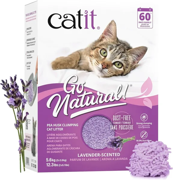 Catit Go Natural Pea Husk Clumping Cat Litter, Tofu, Lavender, 14 L
