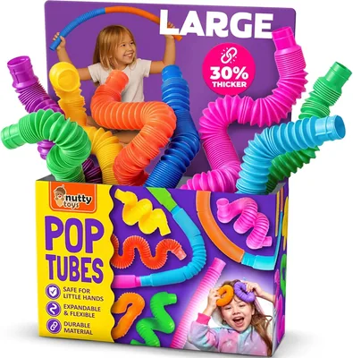 Nutty Toys Pop Tubes - 8 Pack Large Sensory Toys for Kids