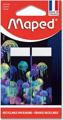 Maped - Ensemble de 2 Effaceurs Blancs DeepSea Paradise - Sans Poussière - PVC et Phthalate Libre - Étui Décoré - Fabriqué