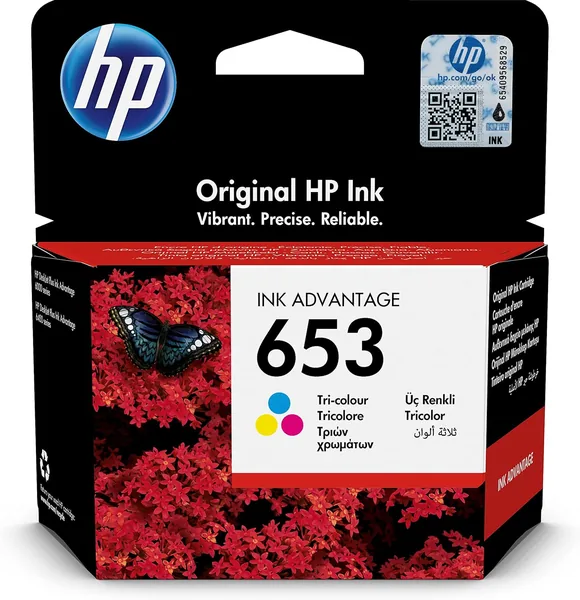 حبر HP أصلي ثلاثي الألوان 653 | سيان-أرجواني-صفراء | 200 صفحة | مناسب لـ HP DeskJet IA 2875, IA 2876, IA 2878, IA 4
