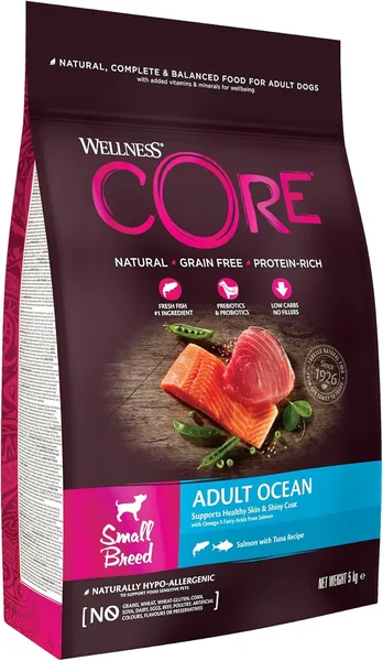 Wellness CORE Ocean 5kg, Zalm/Tonijn - Droogvoer voor Kleine Honden, Graanvrij, Natuurlijk, Hypoallergeen, Hoog Proteïne, Hoog Vis