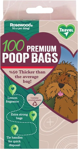 Rosewood Dog Poo Bags with Handles - 100 Easy Clean-Up Poop Bags