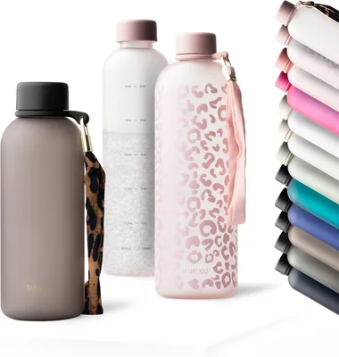 Butelka na wodę MAMEIDO 600 ml (Urban Taupe) - szczelna, bez BPA, z odpinanym paskiem