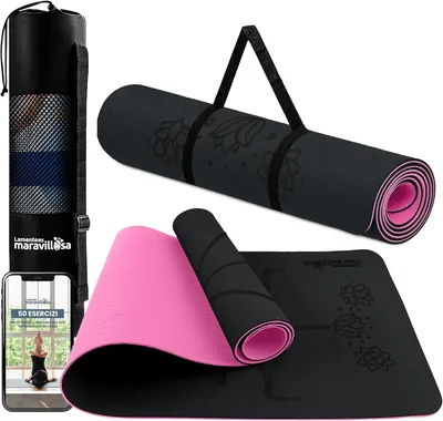 La Mente È Maravigliosa - Tappetino per Yoga e Pilates Antiscivolo in TPE, 183 x 61 cm, Spessore 6 mm, con Custodia, Spalla e E-Book