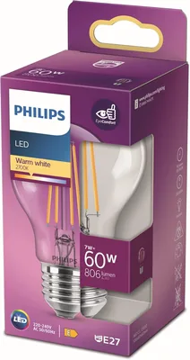 Philips LED Filament Bulb, 7W Clear E27 A60, 806lm, 2700K, Best Deal