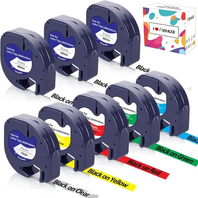 8x HEUA Compatible avec Dymo Letratag 12 mm Bande de Labelle en Plastique, 3PK (91221/91222/91223/91224/91225/16951)