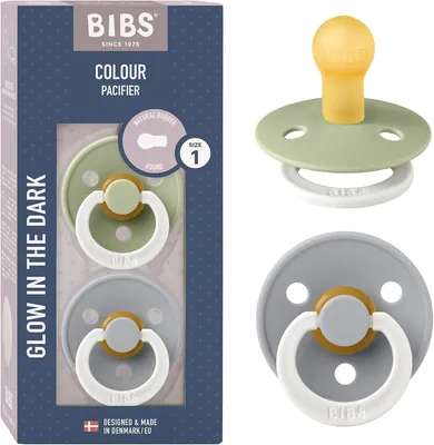 Bibs Farbige Saugflaschen, Packung mit 2, Natürlicher Gummi, Dänische Saugflaschen in Kirschform, Nacht/Wolke, Größe 1 (0-6 Monate)