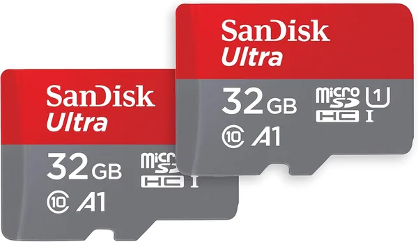 Carte mémoire SanDisk Ultra 32 Go microSDHC + Adaptateur SD avec performance A1, jusqu'à 120 Mo/s, Classe 10, U1 (Twin Pack) - Meilleur Prix