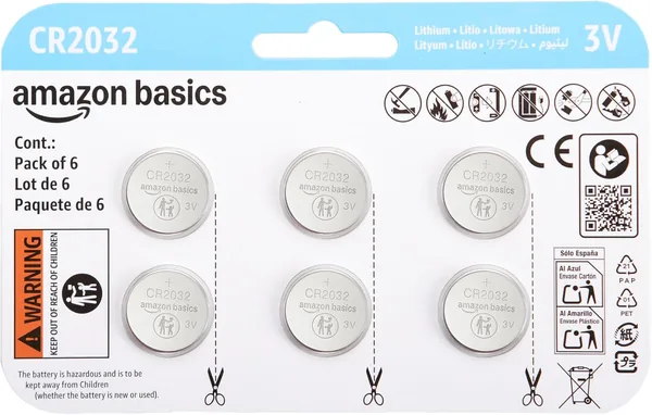 Amazon Basics 6 x CR2032 3 Volt Long Life Mercury Free Lithium Coin Cell Batteries