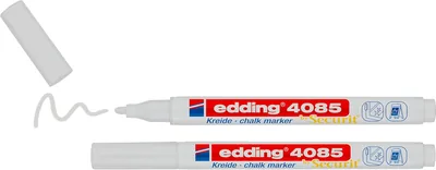 Edding 4085 Marqueur de craie liquide - Blanc - Pointe ronde 1-2 mm - 2 Stylo effaçable en liquidé craie pour écrire sur les vitres, le verre - Sla
