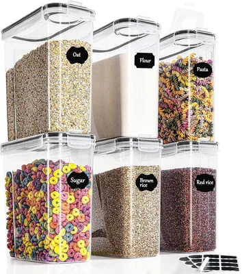 GoMaihe 4L Küchenspeicherbox, Set of 6, Versiegelte Plastikbehälter mit Deckel, für Getreide, Nudeln, Haustierfutter - 10% Rabatt